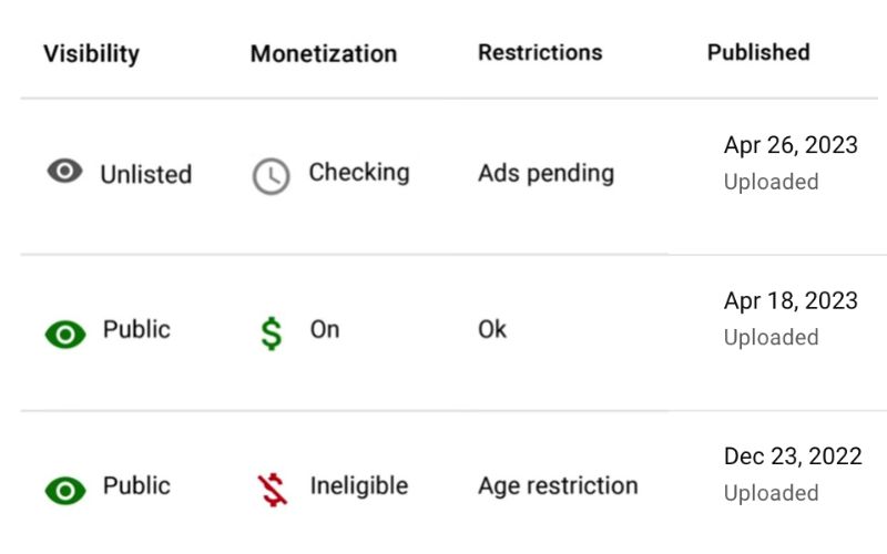 YouTube monetization status